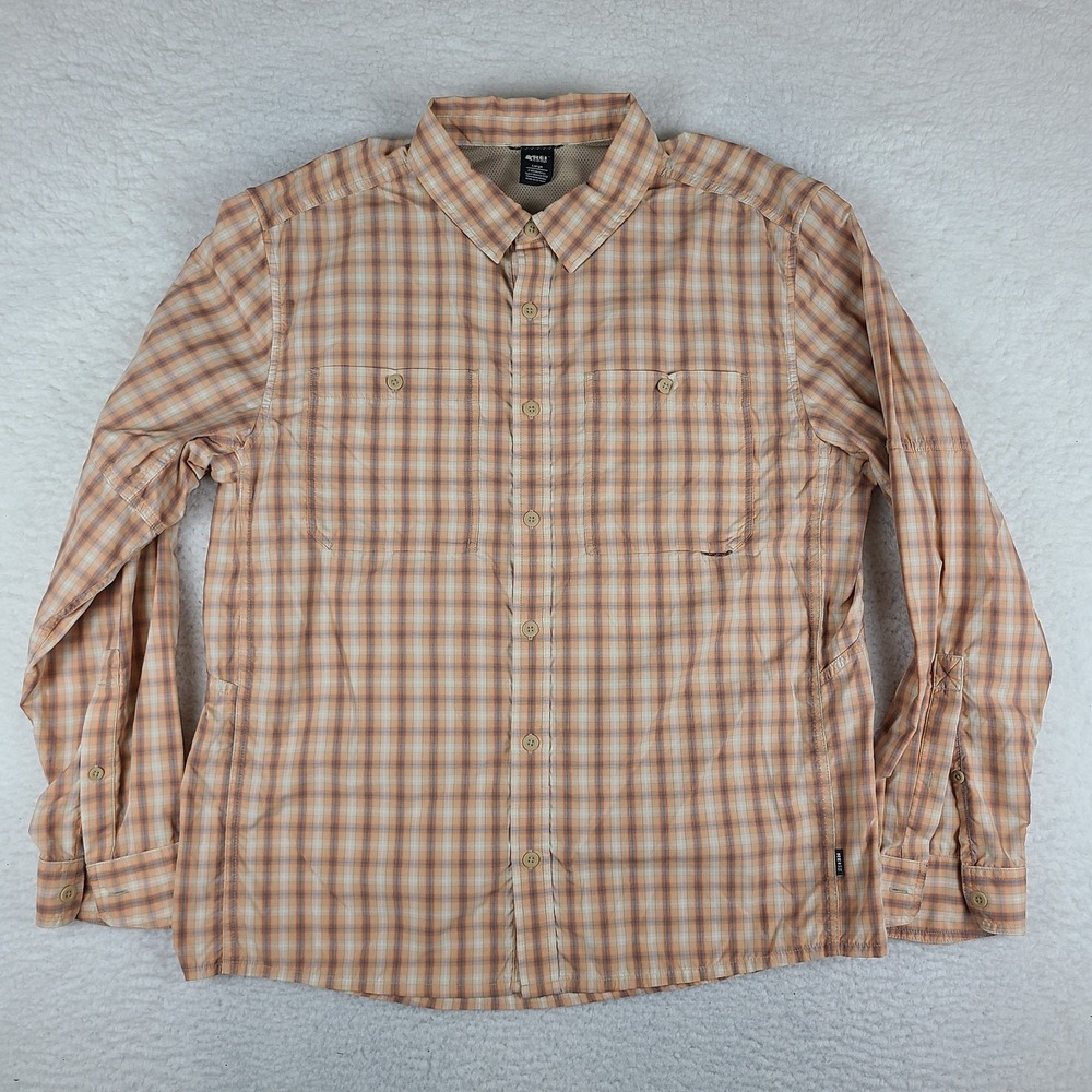 REI Coop Shirt Mens Large Orange Beige Plaid Sahara Vented Bluesign Product